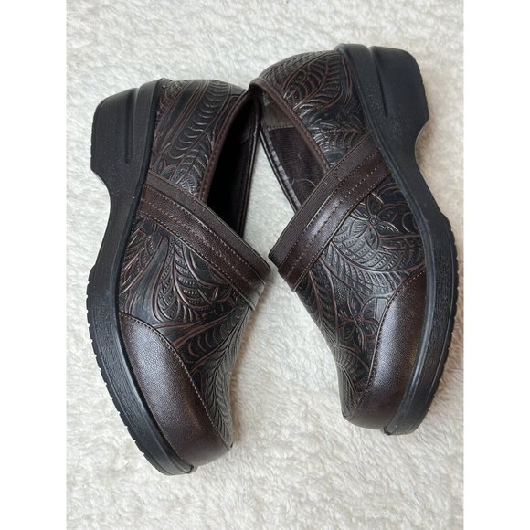 Easy Street Shoes Womens Professional Clogs 30-0455 Brown Leather Slip On Sz 6W - Picture 4 of 9